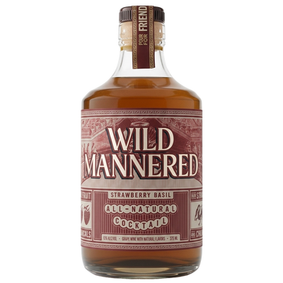 A bottle of Wild Mannered Strawberry Basil All-Natural Cocktail on a solid white background. product image