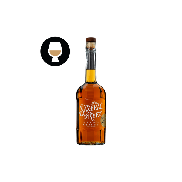 Bottle of Sazerac Rye whiskey on a white background