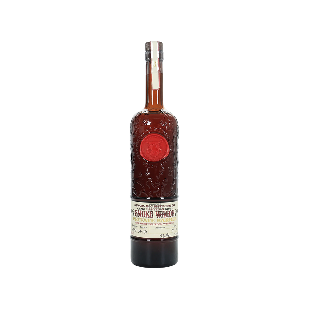 Bottle of Smoke Wagon whiskey on a white background