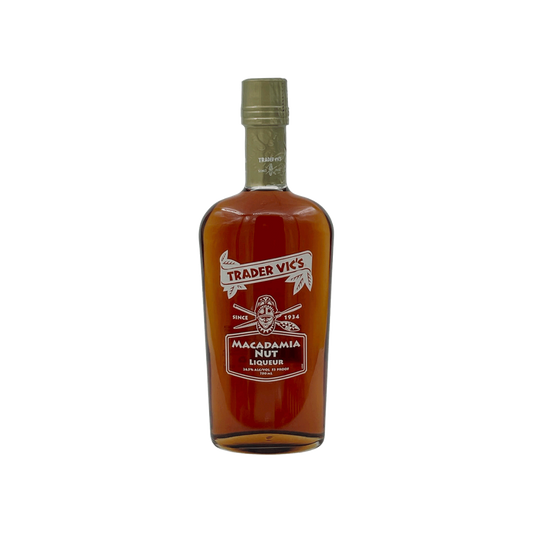 Bottle of Trader Vic's Macadamia Nut Liqueur on a white background