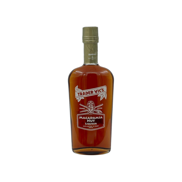 Bottle of Trader Vic's Macadamia Nut Liqueur on a white background
