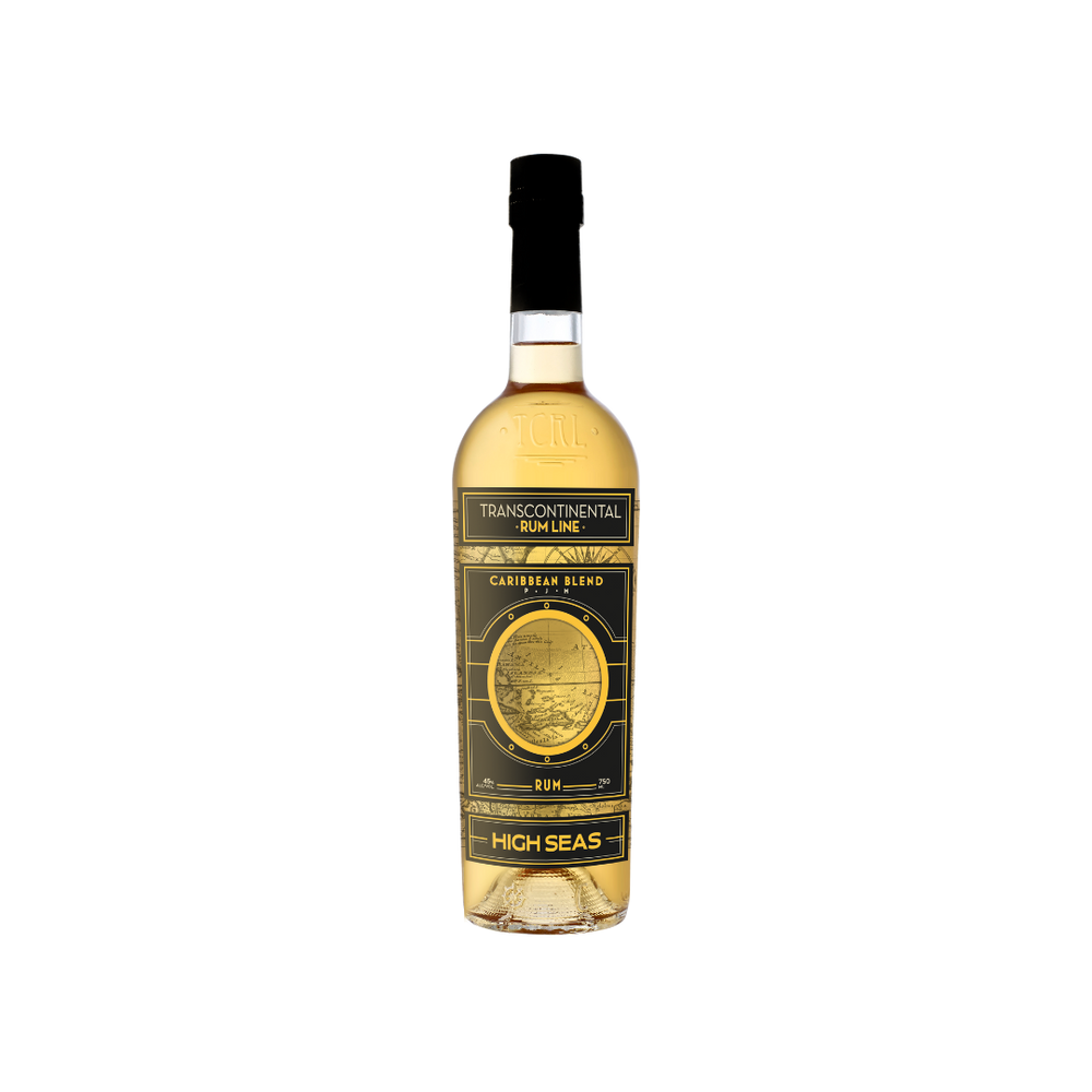 Bottle of Transcontinental Rum Line High Seas Caribbean Blend Rum.