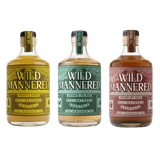 Three bottles of Wild Mannered All-Nature Cocktails on a white background: Pineapple Ginger, Cocoon Lime Mint, and Strawberry Basil.