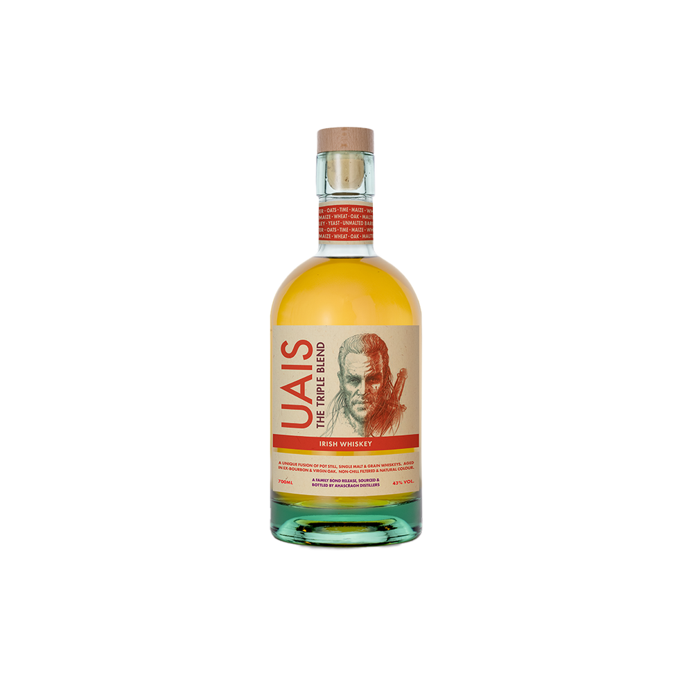 Bottle of UAIS The Triple Blend Irish Whiskey.