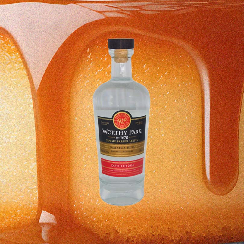 Bottle Image for Worthy Park 9th Floor Cane Juice Rum Special Selection on a macro close-up of custard with a caramel glaze