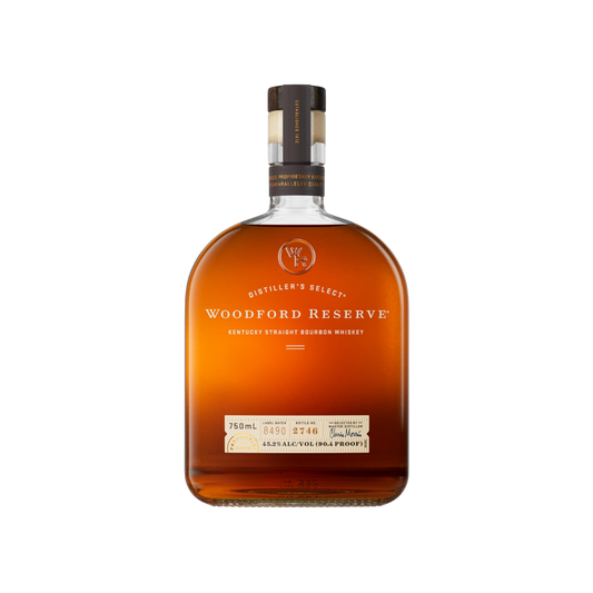 Bottle of Woodford Reserve Kentucky Straight Bourbon Whiskey.