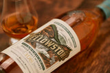 Bottle of Yellowstone American Single Malt Whiskey close up image of label.