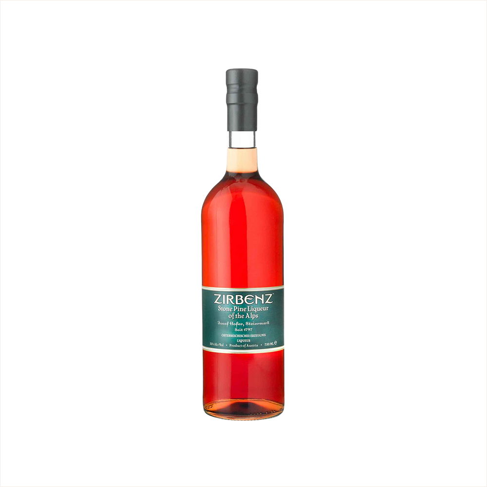 Bottle of Zirbenz Stone Pine Liqueur of the Alps.