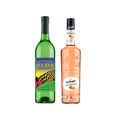 Side by side bottles of Del Maguey Vida and Giffard Pamplemousse product image