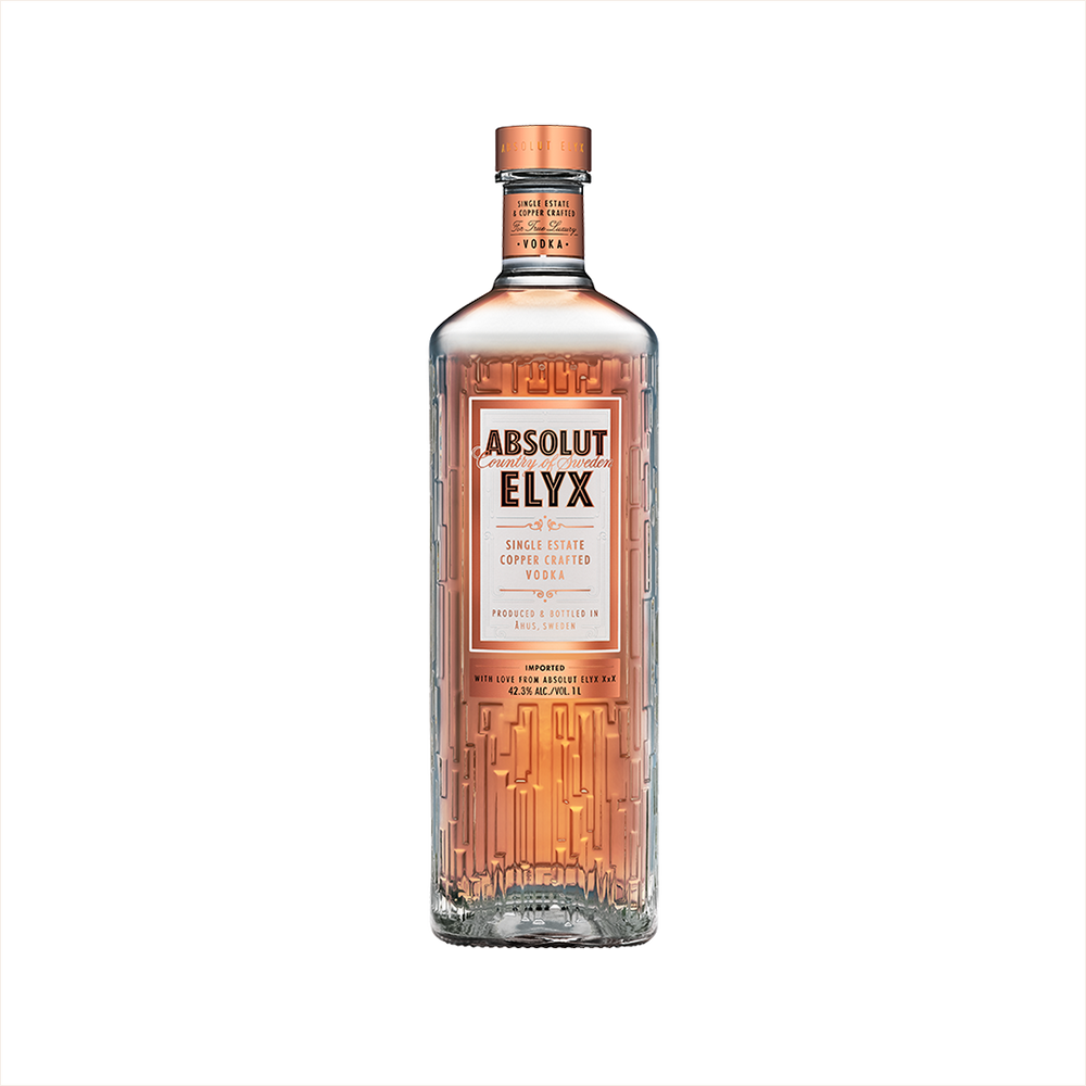 Bottle of Absolut Elyx Vodka.