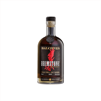 Bottle of Balcones Brimstone Whisky.