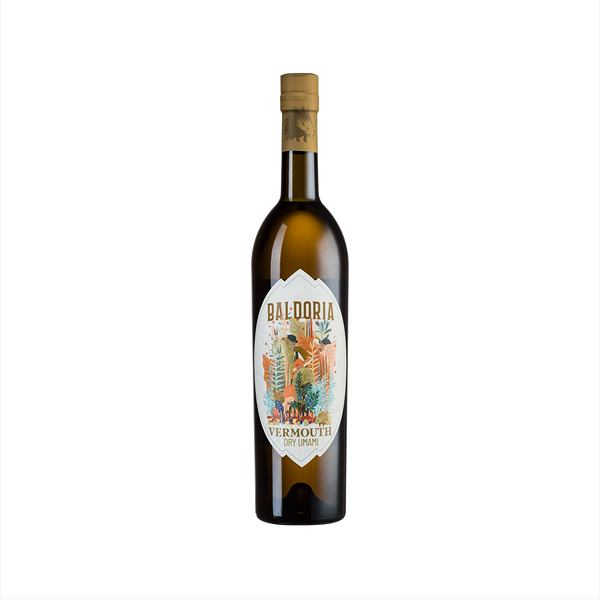 Bottle of Baldoria Dry Umami Vermouth.