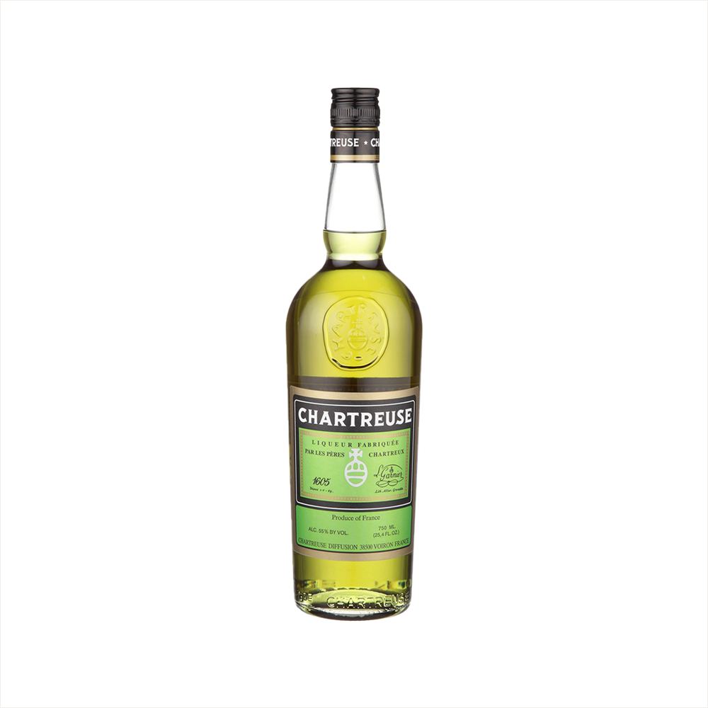 Bottle of Chartreuse Green Liqueur.