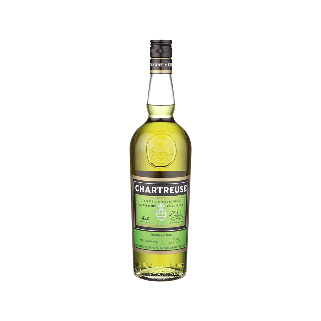 Bottle of Chartreuse Green Liqueur.