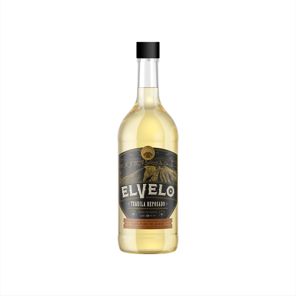 Bottle of ElVelo Reposado Tequila.