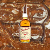 Glenfarclas 10 Year Old Single Malt Scotch Whisky over backdrop image of brownies.