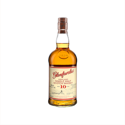 Bottle of Glenfarclas 10 Year Old Single Malt Scotch Whisky.