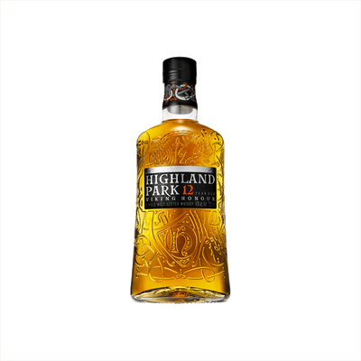 Bottle of Highland Park 12 Year Old Single Malt Scotch.