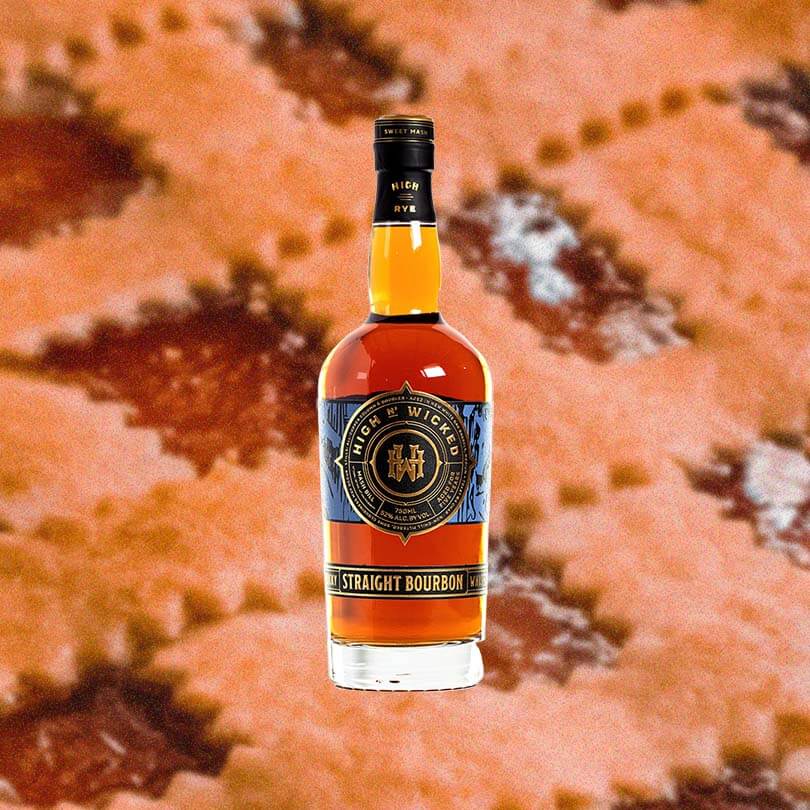 High N' Wicked 5 Year Old Kentucky Straight Bourbon over background image of a baked pie.