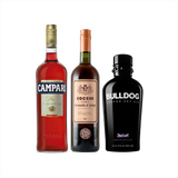 Bottle of Campari + Bulldog London Dry Gin + Cocchi Vermouth di Torino