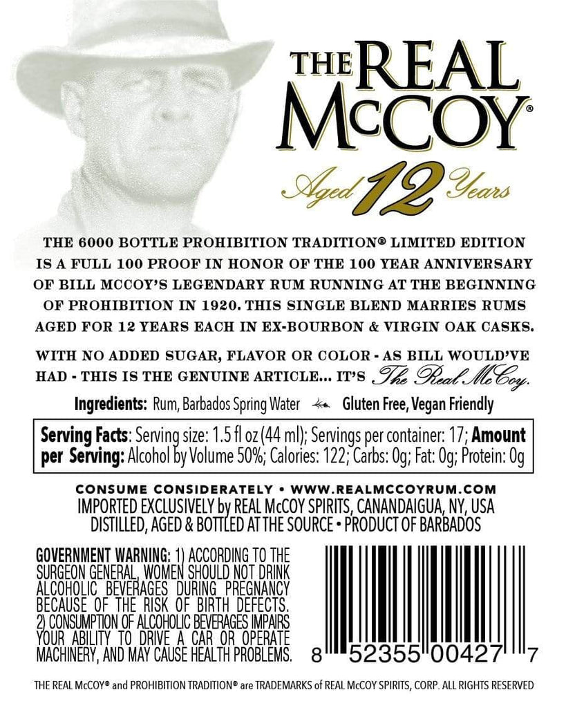 Real McCoy 12 Year 100th Anniversary Limited Edition back label