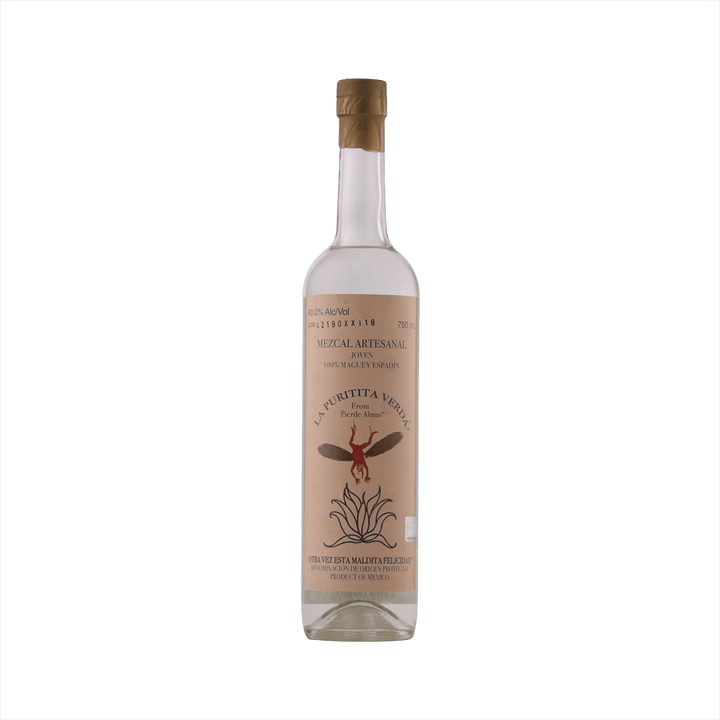 Bottle of La Puritita Verda Mezcal.