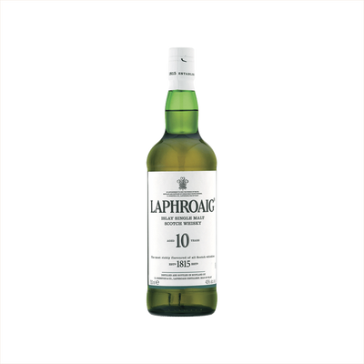 Bottle of Laphroaig 10 Year Single Malt Scotch Whisky.