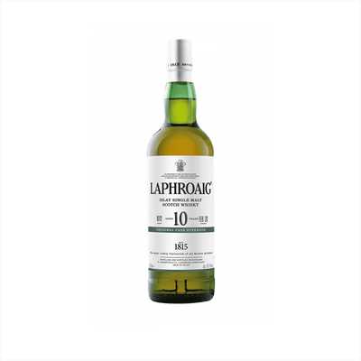 Bottle of Laphroaig 10 Year Cask Strength Single Malt Scotch