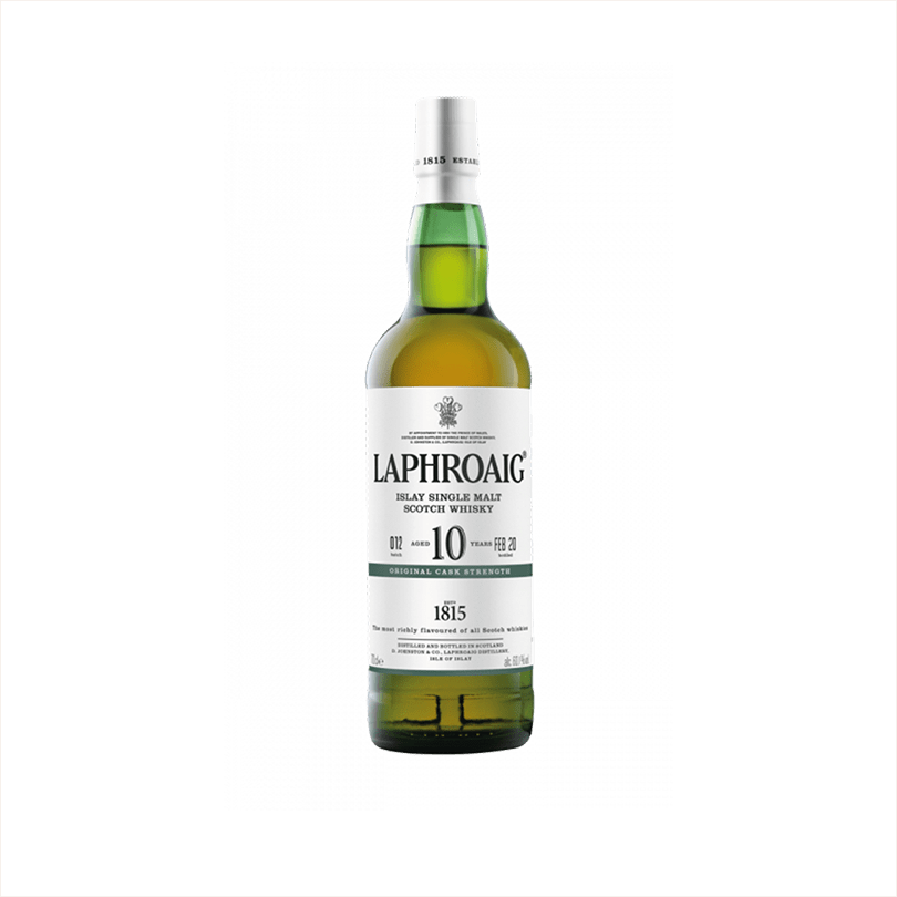 Bottle of Laphroaig 10 Year Cask Strength Single Malt Scotch