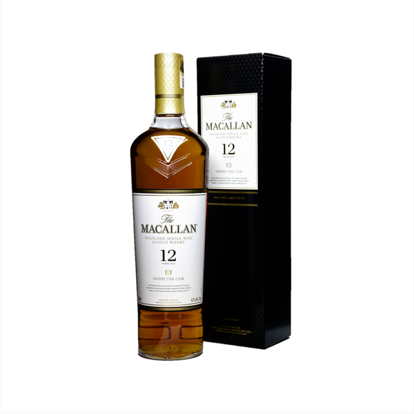 Bottle of Macallan 12 Year Old Sherry Cask Single Malt Scotch Whisky and accompanying box