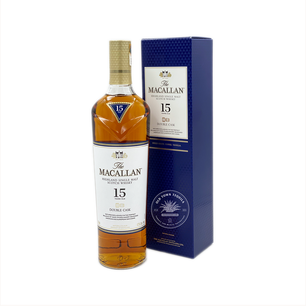 Bottle of Macallan 15 Year Old Double Cask Single Malt Scotch Whisky.