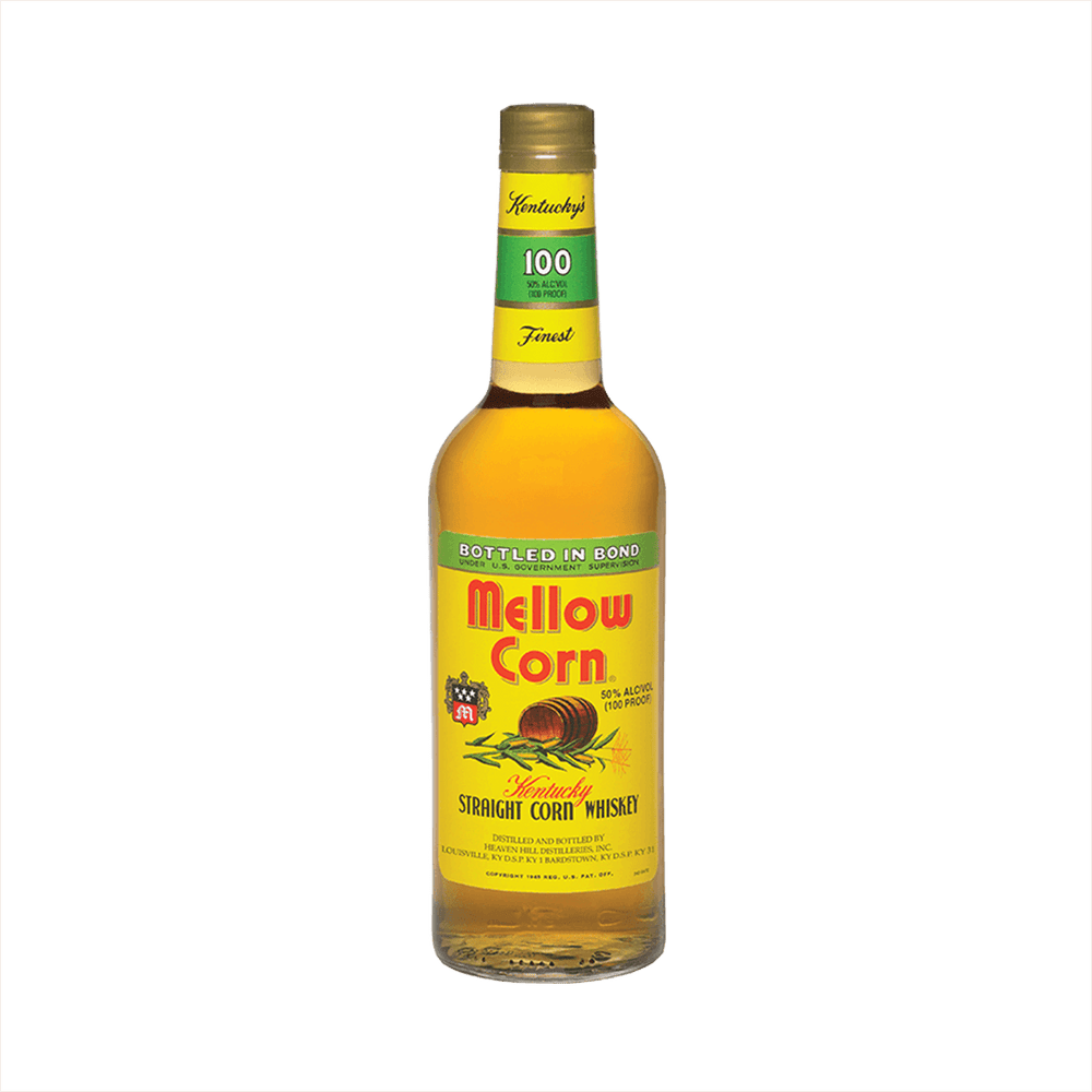 Bottle of Mellow Corn Straight Corn Whiskey.