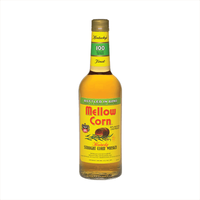 Bottle of Mellow Corn Straight Corn Whiskey.
