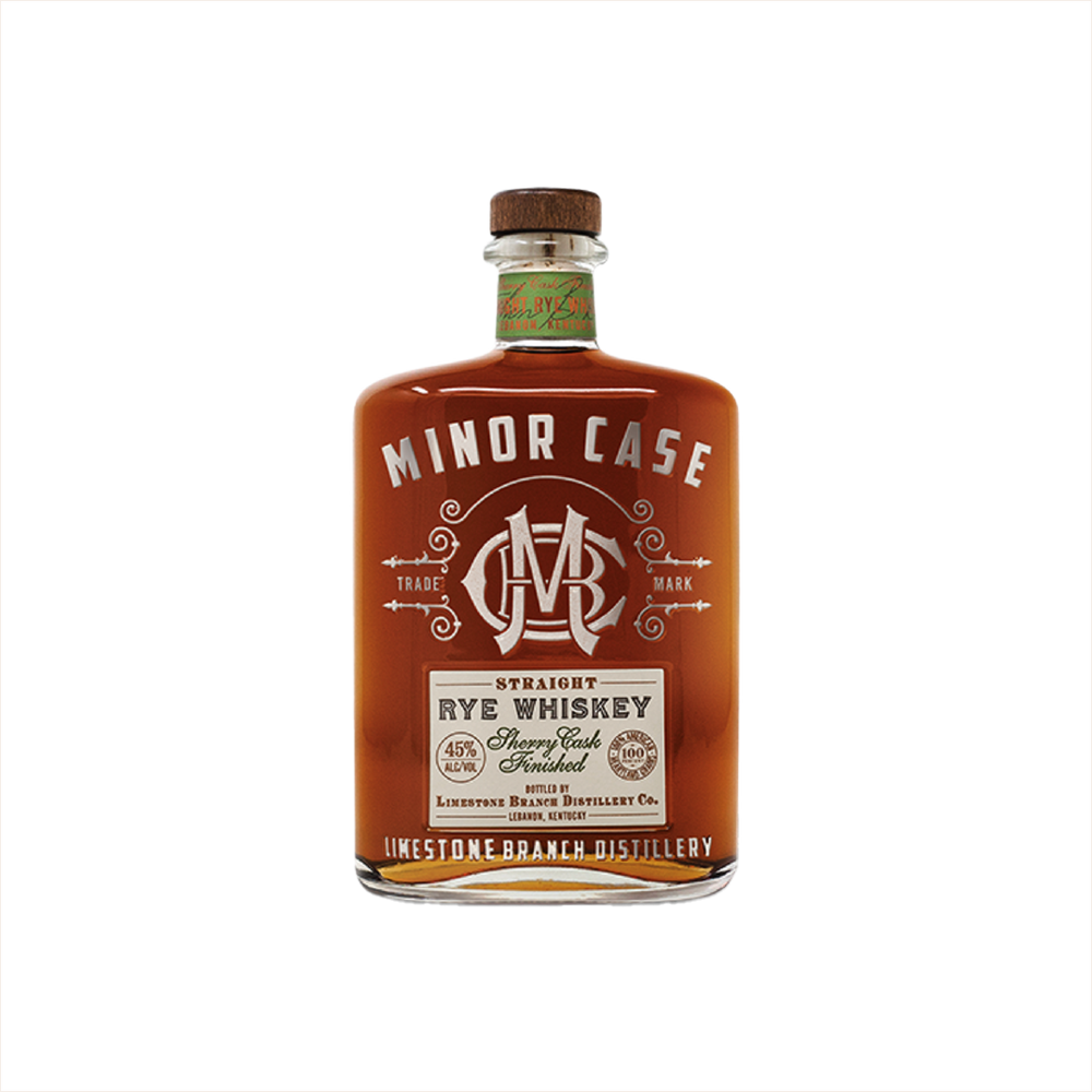 Bottle of Minor Case Straight Rye Whiskey.