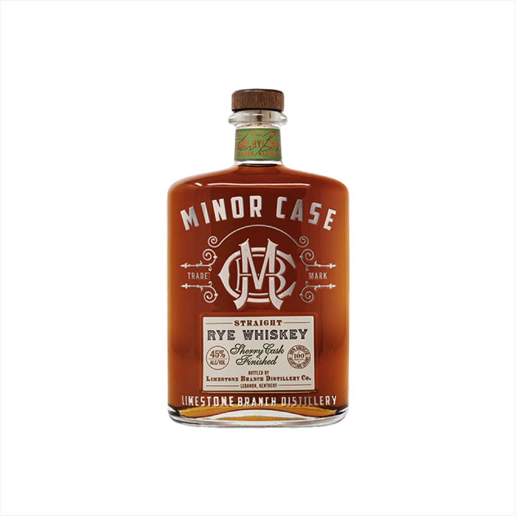 Bottle of Minor Case Straight Rye Whiskey.
