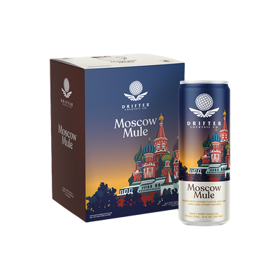 Packaging and can of Drifter Craft Cocktails: Moscow Mule