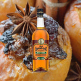 Bottle of Old Grand-Dad Bourbon over backdrop image of fruit and spices.