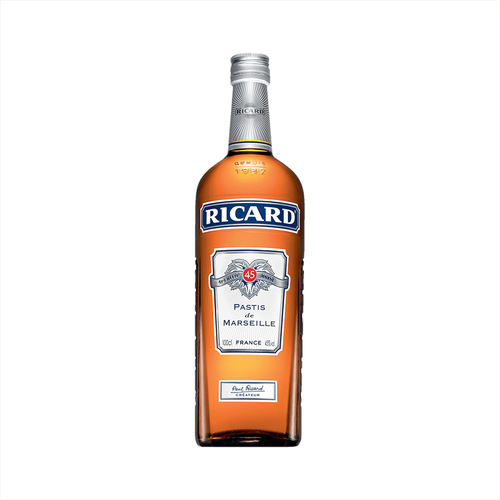 Bottle of Ricard Pastis de Marseille Aperitif.
