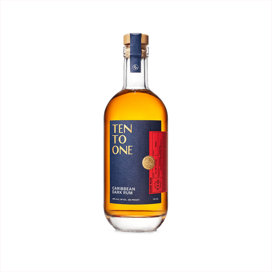 750ml bottle of Ten to One Caribbean Dark Rum.