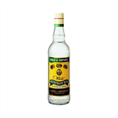 Bottle of Wray & Nephew White Overproof Rum.