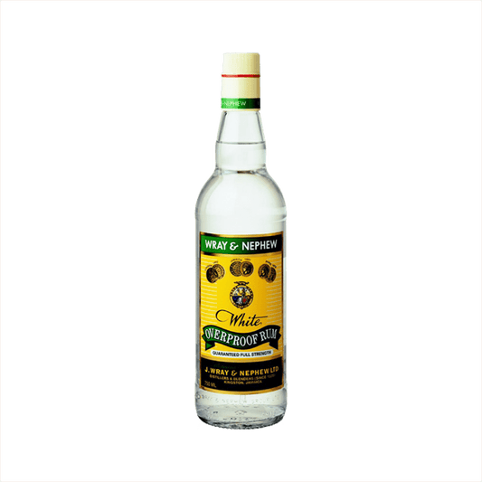 Bottle of Wray & Nephew White Overproof Rum.