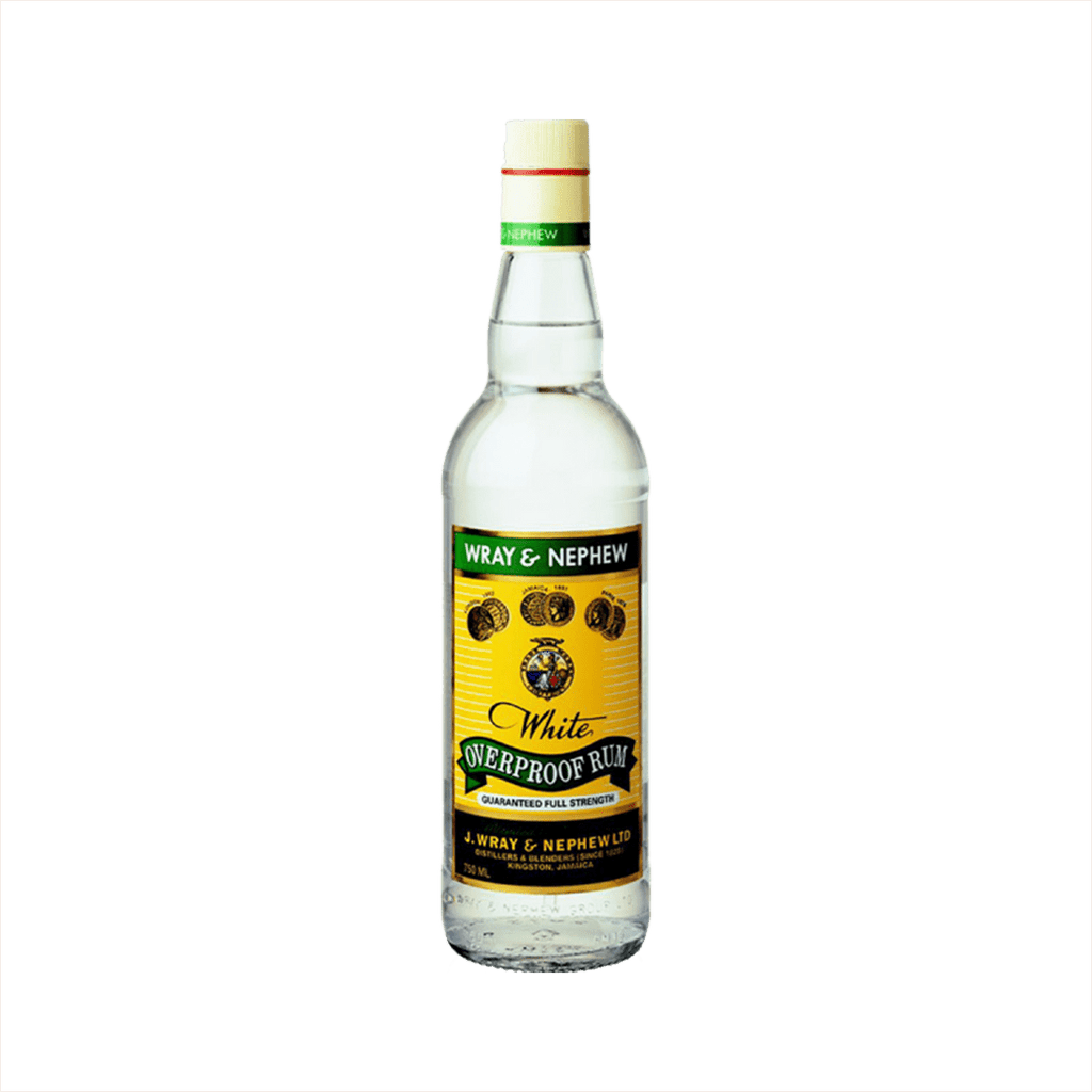 Bottle of Wray & Nephew White Overproof Rum.