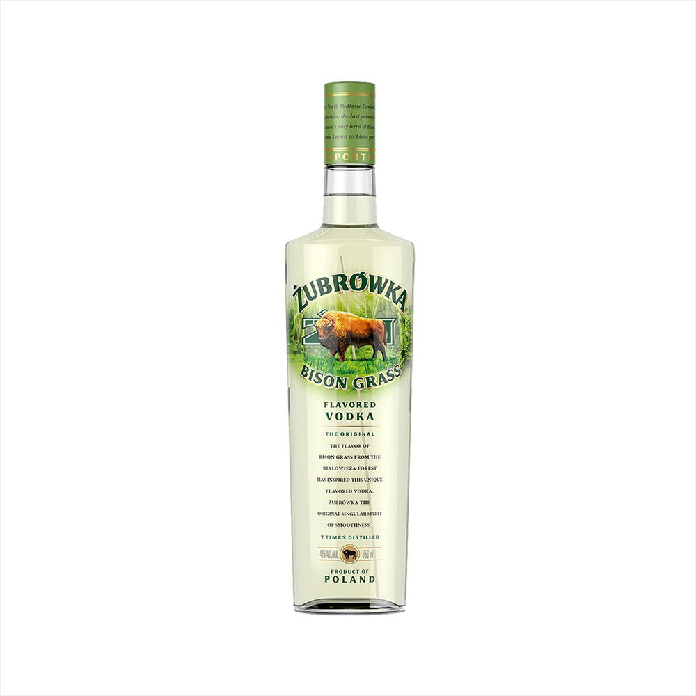 750ml bottle of Zubrowka Bison Grass Vodka.