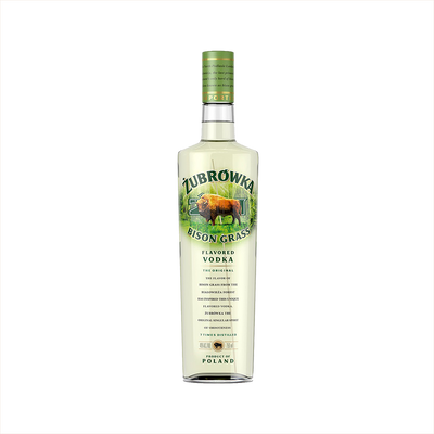 750ml bottle of Zubrowka Bison Grass Vodka.