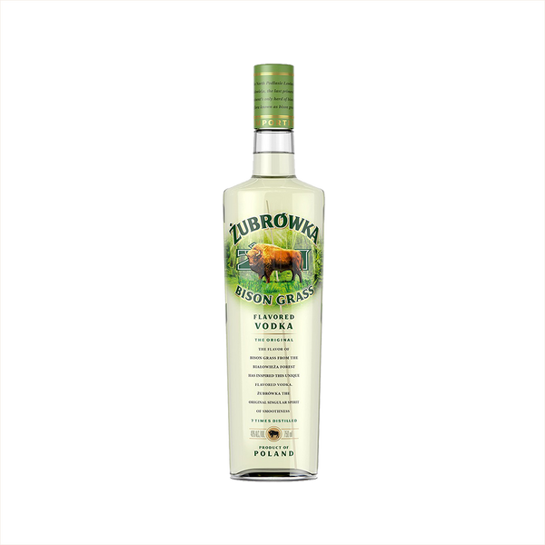 750ml bottle of Zubrowka Bison Grass Vodka.